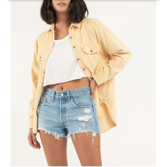 Levis 501 Premium Denim Women Short BIG E Button Fly High Rise Raw Hem Cutoff 28 - Picture 1 of 16